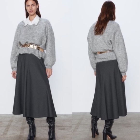 Zara ZW Collection Wool Melange Pleated Midi Skirt - Picture 1 of 11